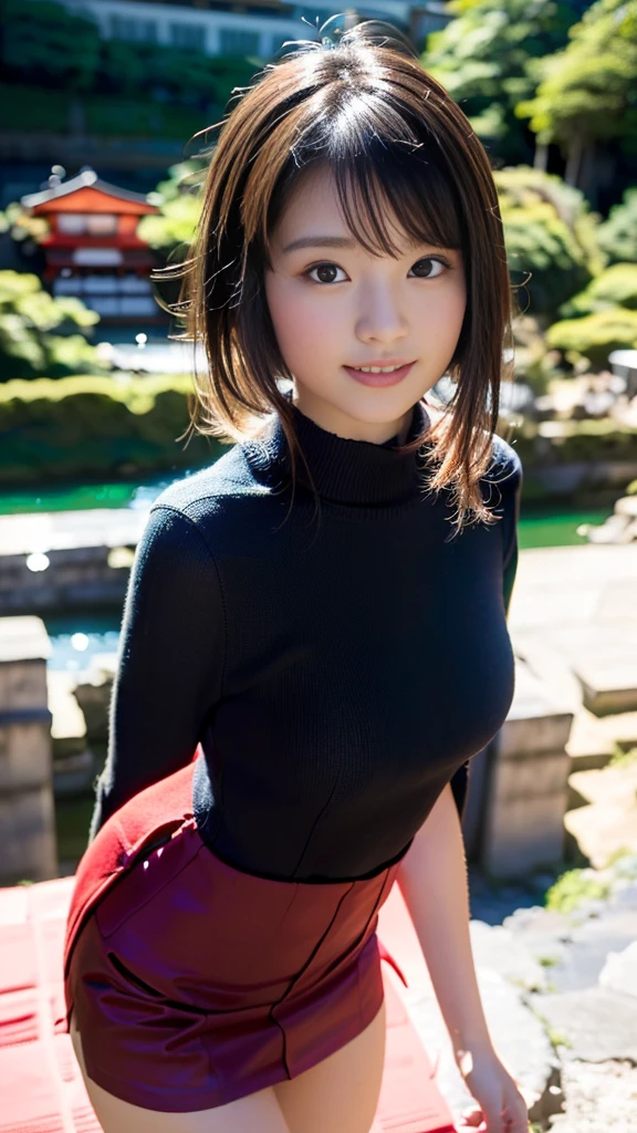 (8k、Raw photography、Highest quality、masterpiece:1.2),(Black Hair、Dark Eyes:1.9),(:1.6)、View your audience,Viewed from the front,White skin,(:1.4)、(Tight waist:1.6)、(Clothes that accentuate the shape of the breasts:1.0)、(Big Breasts :1.3)、Slim figure、Ultra-high resolution,beautiful,beautiful fece,(One person、No background:1.9),whole bodyボディー,Japanese women,(reality的:1.37)、Photon Mapping,reality、(Baby-faced and cute: 1.4)、(Cute Smile: 1.8)、(Round face: 1.8)、Radio City、Physically Based Rendering、Depth of field rally background、photograph, (I can see your knees、Thigh close-up:1.8),(:1.6),whole body、Great quality