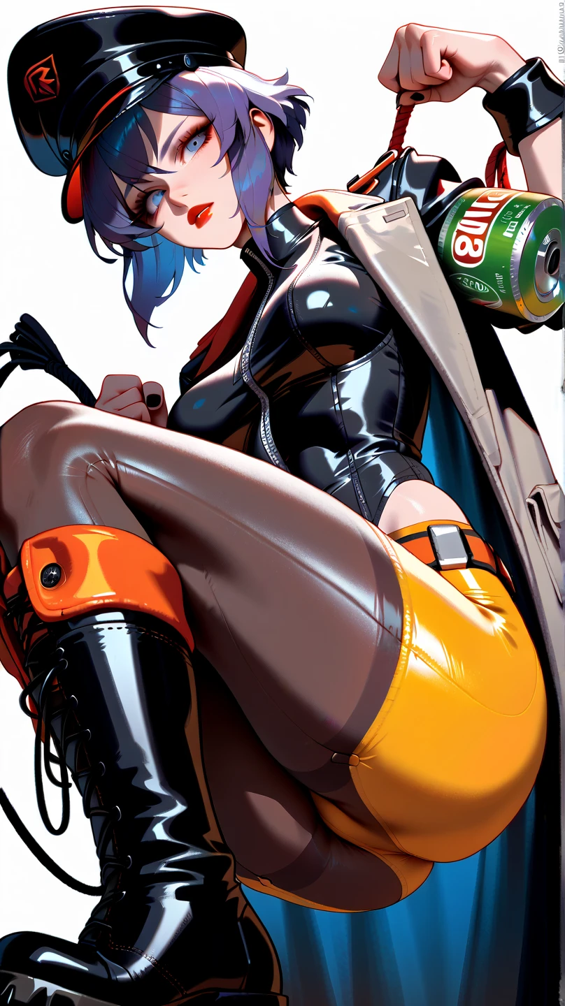 RE4Ada,Fleshy thighs,Poster publicity style,poster background,C cup,wears glasses,Ultra shorts,milk tea,baby cats,