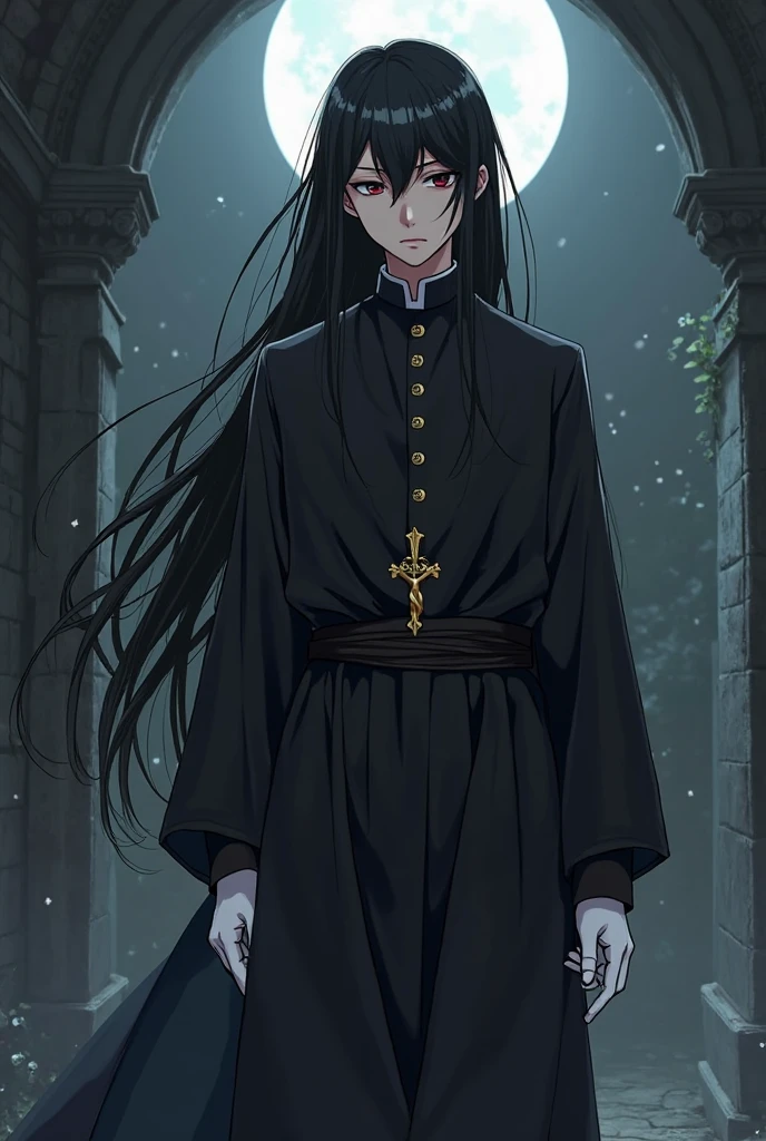 (flat color:1.1),(masterpiece:1.2), best quality, masterpiece, original,long shaggy black hair, male, mature yet tired handsome man with eye bags, wearing a cultist outfit