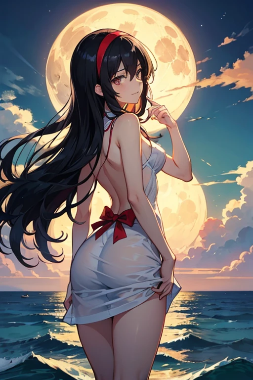 (Masterpiece, Top Quality)A fair-skinned young woman, standing between huge skyscrapers in a city, a beautifully shaped face, slender height, wearing a thin white one-piece dress that reaches her calves, a straw hat, the beautiful silhouette of her whole body is faintly visible through her clothes, the location is a huge city where she alone exists (time is night), the night view is beautiful, her whole body is in the illustration.
