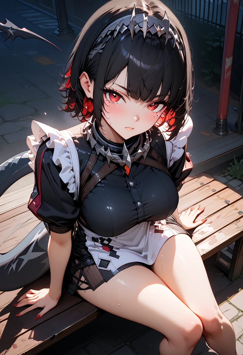 (masterpiece,Highest Resolution,4K High Resolution,Crisp image quality)(Rub your chest),(Out of breath:1.2),Close-up shot,Realistic,((Insert your penis inside you,Sex with the opposite sex:1.2))Naked Solo,One Girl(Large Breasts)Ellen Joe,Zenless Zone Zero,Alternative costumes ,Maid, shark tail, (Shark Girl:0.5), short hair,Black Hair,Red eyes, tail, pantyhose,multicoloRedhead, Black footwear, Short sleeve, apron, Wrist cuff, Maidheaddress, stockings, Nyanchalen Joe, Black Hair, Redhead,inner hair color, multicoloRedhead, (Red eyes:1.3), Redhead, short hair, Two-tone hair,apron, 穴空きblack pantyhose, Black Shirt, ear piercing,Close-up photography,Sex Videos,Show off sex,((Condescending look))((Amazing hardcore sex))