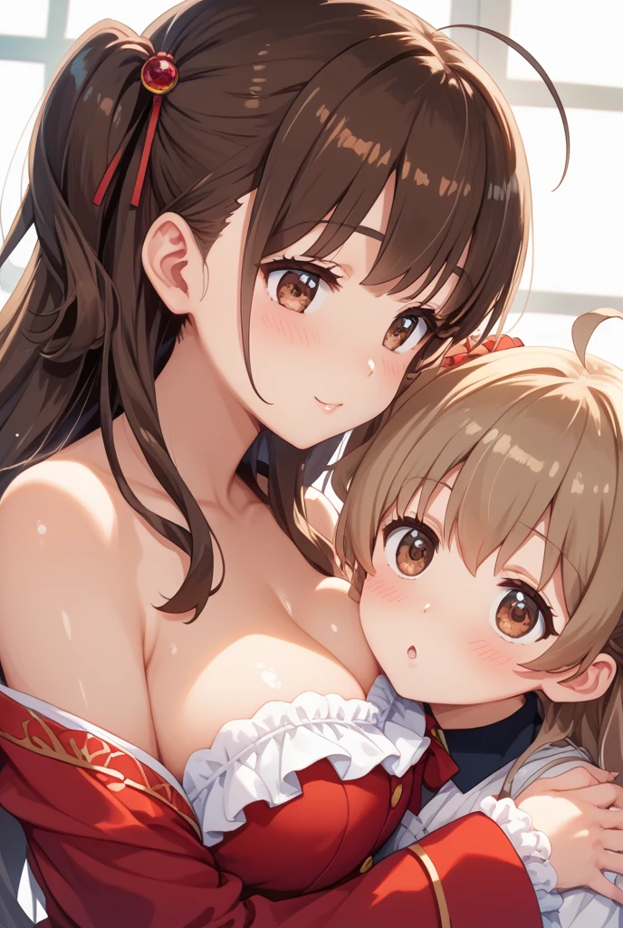 Kasumi Toyama,Band Dream!,(Mother and daughter:1.8), (Two Women:1.6),(Happy smile:1.3),Peace of mind,peace of mind,Trance,Purple eyes,(Absurd, 8k, 4K, Tabletop, Extremely detailed:1.2), Highest quality, Perfect Anatomy,Perfect Face,Heart-shaped pupils,Being spoiled,looks happy,Glasses,classroom,mechanical,(big breasted mother:1.5),(A girl with very small breasts:1.5),Are sleeping,Embrace each other,Acme,Masterpiece Nipples,Black pubic hair,Erect nipples,Sweaty, (裸のMother and daughter:1.6), (Firm and huge breasts:1.5), Exposed shoulders, nsfw, nudd
