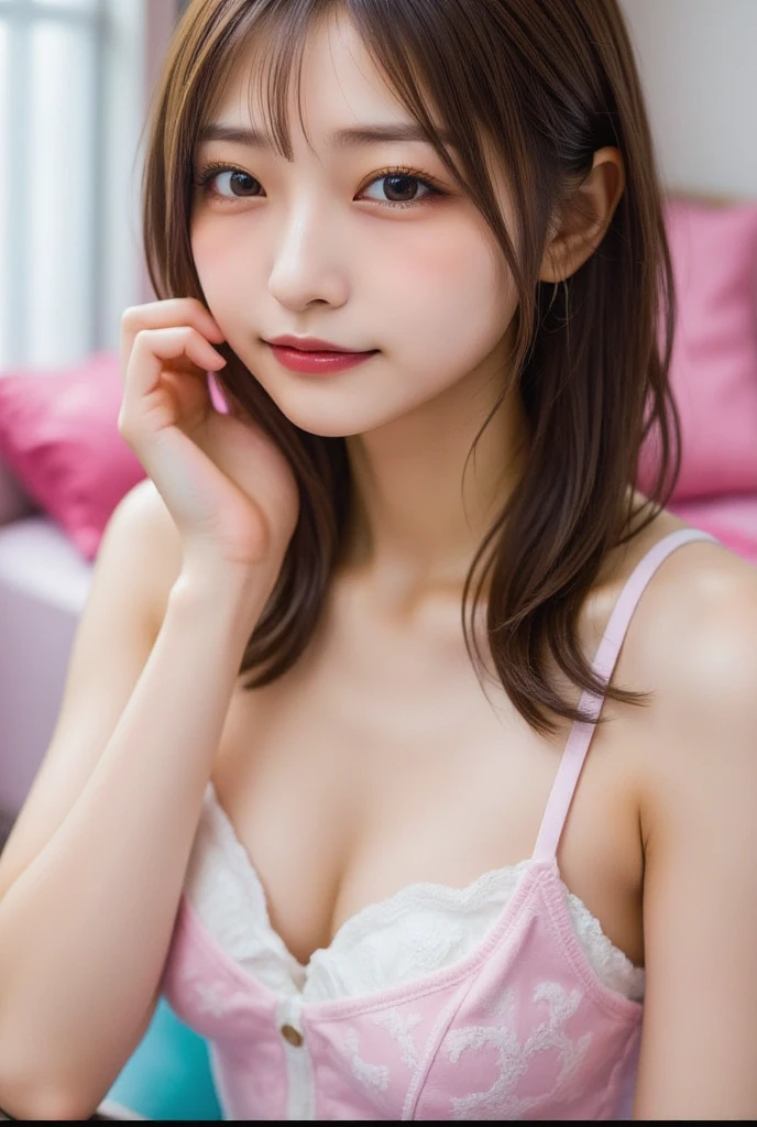 Highest quality, Face Focus, Soft Light, Ultra-high resolution, (Realistic:1.4), RAW Photos,
1 Japanese girl, alone, cute, (pupil, Light in your eyes), Beautiful face in every detail, (Detailed eye resolution),(High resolution detail of human skin texture),
(forehead、short twintails),
Hotel Bedroom, seductive smile、Sit on the bed、High angle、Open your arms、Armpits、Armpit、Small breasts、
Purple Negligee,see-through、
(Portraiture)