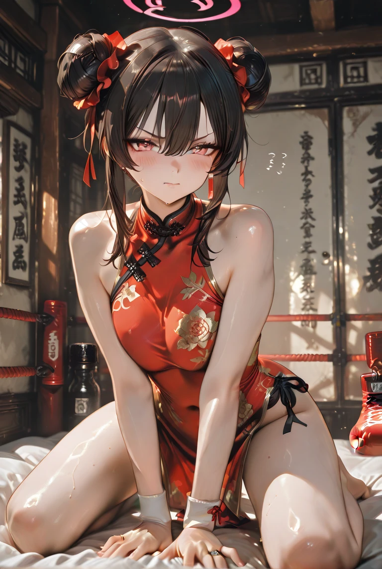 1 girl, Chinese_clothing, sit, White and pink,Network Hanfu, cheongsam, Cyberpunk city, Dynamic poses, Headdress, Hair accessories, Long hair, Cyberpunk, a high-tech city, Full of mechanical and futuristic elements, Futurism, technology
