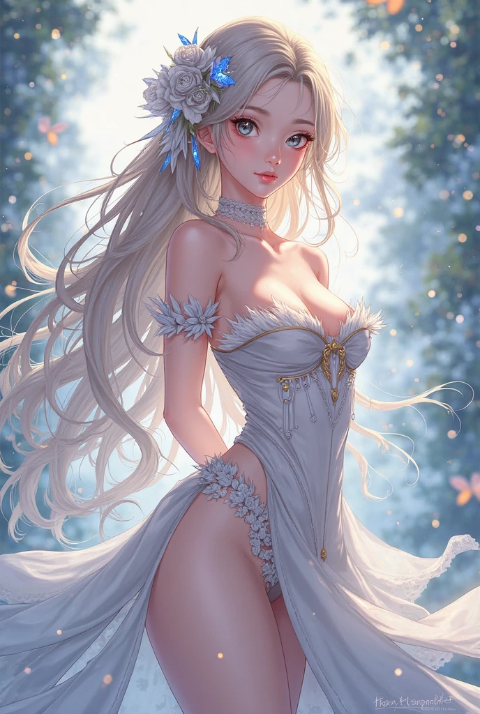 nsfw:1.1, high resolution:1.7, incredibly absurdres, kawaii:1, cute:1.5, hires.fix,anime visual:1,incredibly fine illustration,8k,masterpiece:1.2,best quality, high quality, exquisite, beautiful,insanely detailed, intricate detailed, extremely detailed, Super Definition,ultra high res, Super Resolution, best aesthetic, ultra detailed:1.5,best quality, perfect face, detailed face, masterpiece:1.2, illustration:1.2, 8k cg wallpaper, stunning art,absurdres,octane render,ultra hires,Actress,(Idol),18yo,Beautiful,(Cute and lovely),cute girl,White-haired long-haired royal sister swimsuit，Detailed rendering，extreme picture quality，The light and shadow details are perfectly expressed，Natural light effects，dynamic angle，Brilliant summer sun