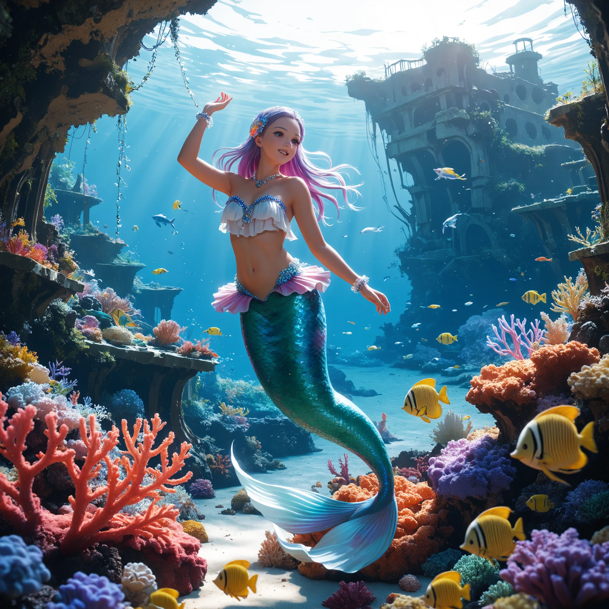 Fairy Tale Village,ocean floor,Beautiful mermaid princess