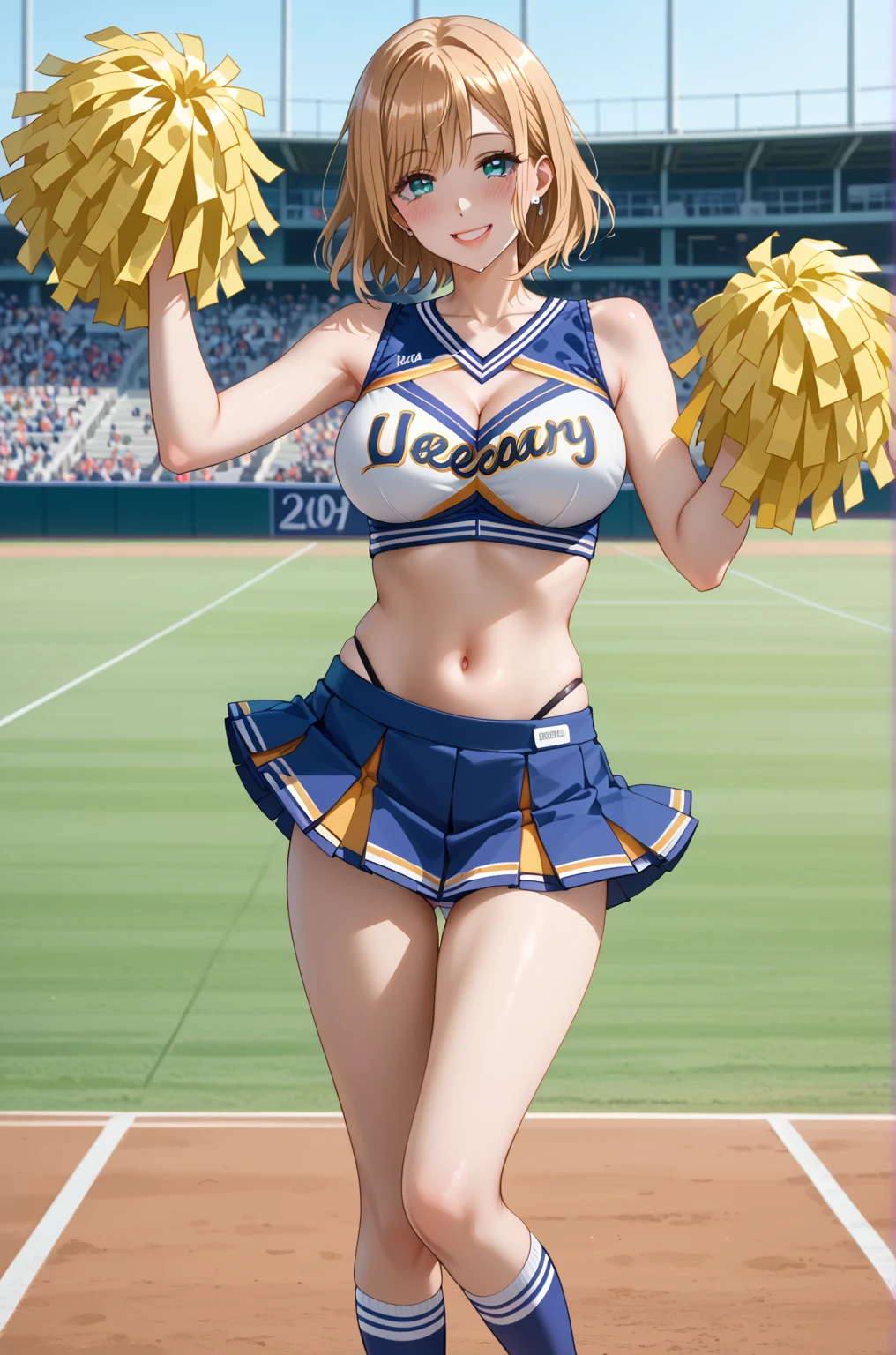 irohaisshiki, iroha isshiki, short hair, brown hair, (Brown eyes:1.5), smile,happy smile, smile, Open your mouth,(cheer leading), (whole body), Big Breasts, Lower, (Sweaty), Sweaty Wet Clothes, (Yellow clothes),No sleeve,Yellow pleated skirt,sneakers , Belly button support, playground, (Jump), (Jump), 足を曲げてJumpする, air, blue sky, Grass原, smile
チアリーダー, Pom-pom \(cheer leading\), Grass, smile, whole bodyがイラストに入るように,
break outdoors,Stadium,
break looking at viewer,whole body,
break (masterpiece:1.2), Highest quality, High resolution, unity 8k wallpaper, (shape:0.8), (Fine and beautiful eyes:1.6), Highly detailed face, Perfect lighting, Highly detailed CG, (Perfect hands, Perfect Anatomy),
