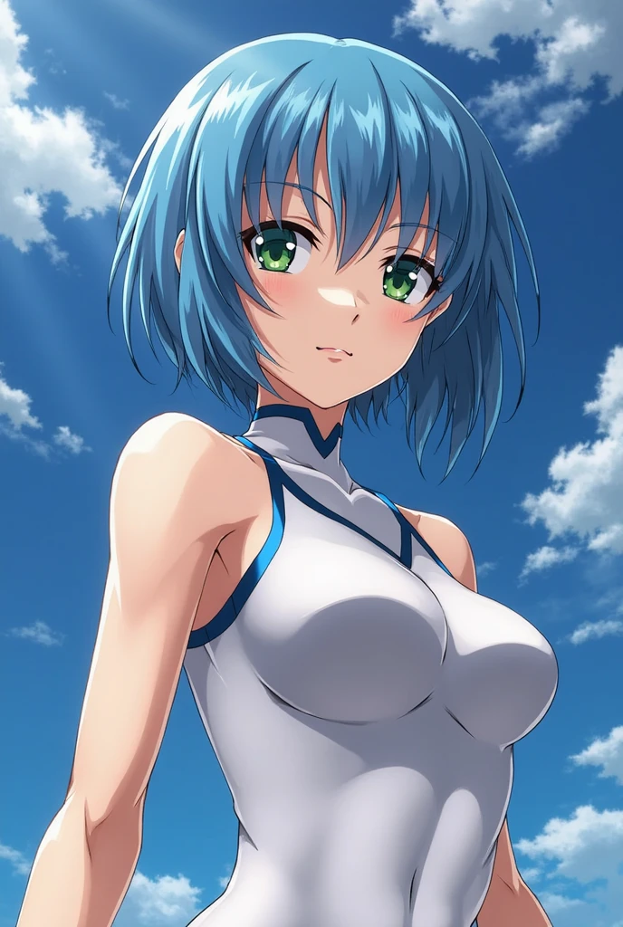 Saki Nijino, BLUE hair,short hair, , large breasts, nsfw, naked, crying, Heavy snowfall, frozen, Building fires, Abandoned amusement park