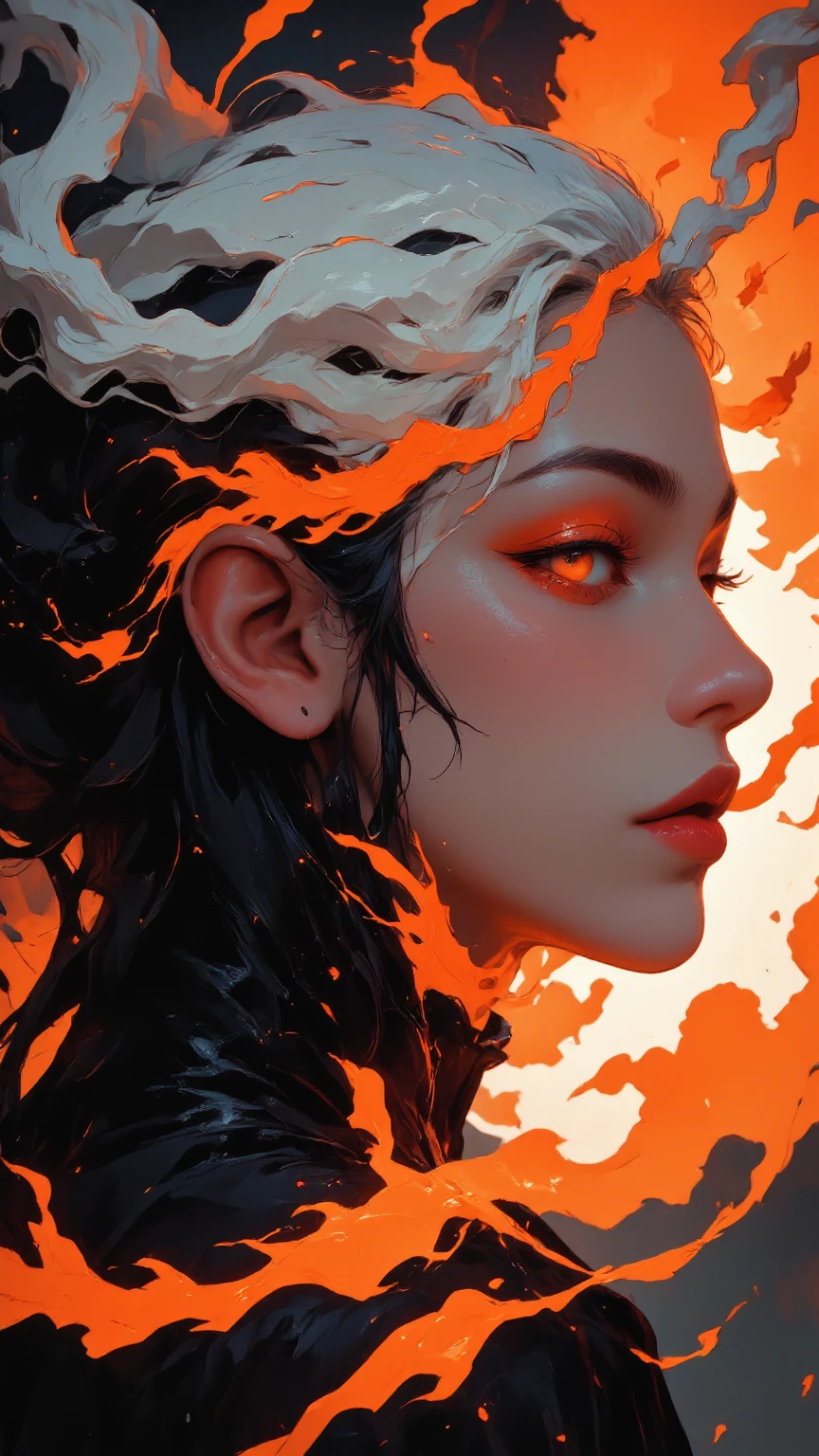 ultra-realistic realism, Ray traching, realisticlying, hyper HD, high detal, 32k, best qualtiy, textureskin,ember,irate,whaite hair,Turn Back,smokes