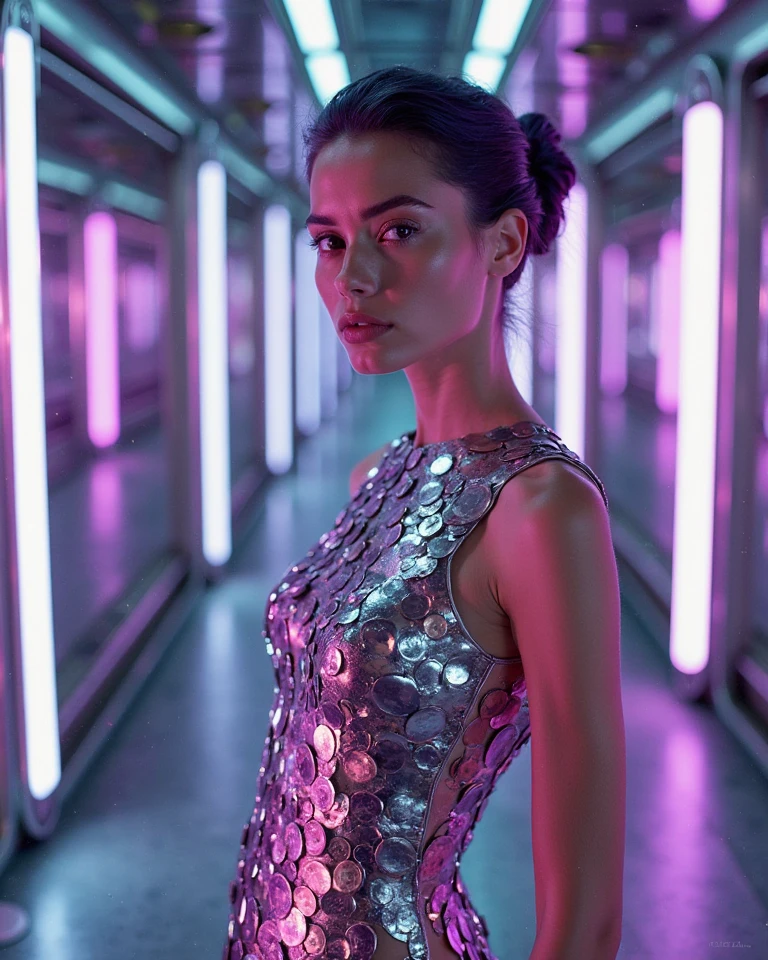 5314w4rd, wearing holographic cyberpunk clothing, surrounded by neon-lit cityscape reflections, vray render, ray tracing, subsurface scattering, by Josan Gonzalez and Liang Mark (upper body shot), (looking at viewer:1.3), (hyper realistic:1.3), (portrait:1.2), highly detailed eyes, (highly detailed skin:1.3), (freckles:0.6), pores, (4k), back lit, rim light, <lora:Sela_Ward_PMv1_Lora:1.3>,