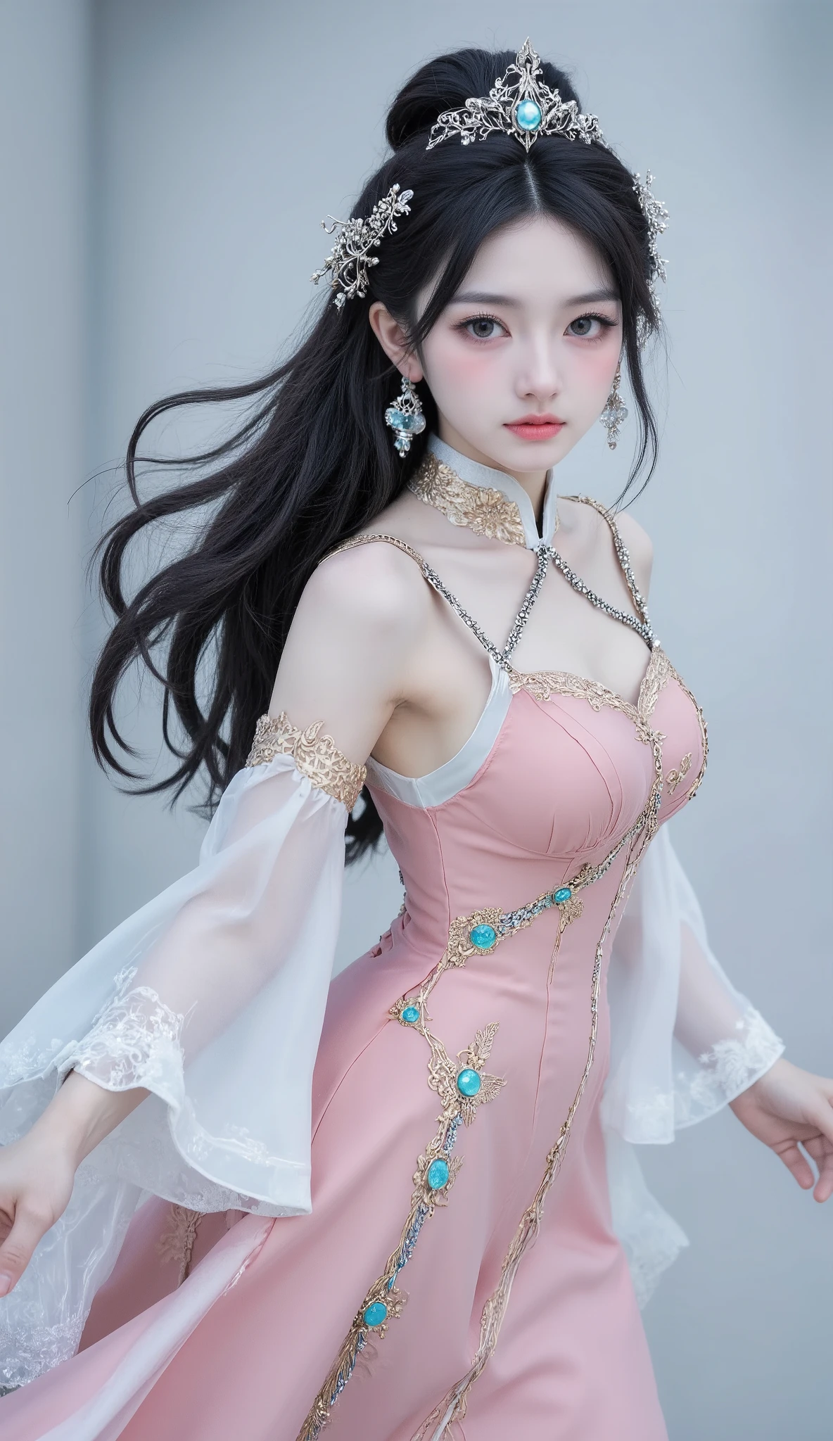 best quality, masterpiece, detailed background,
1girl, hkstyle, long hair, gradation hair,  gorgeous dress, Ready your sword, anguish, (smile:0.4), Fairy Wings,
reij-snrs, indoor,