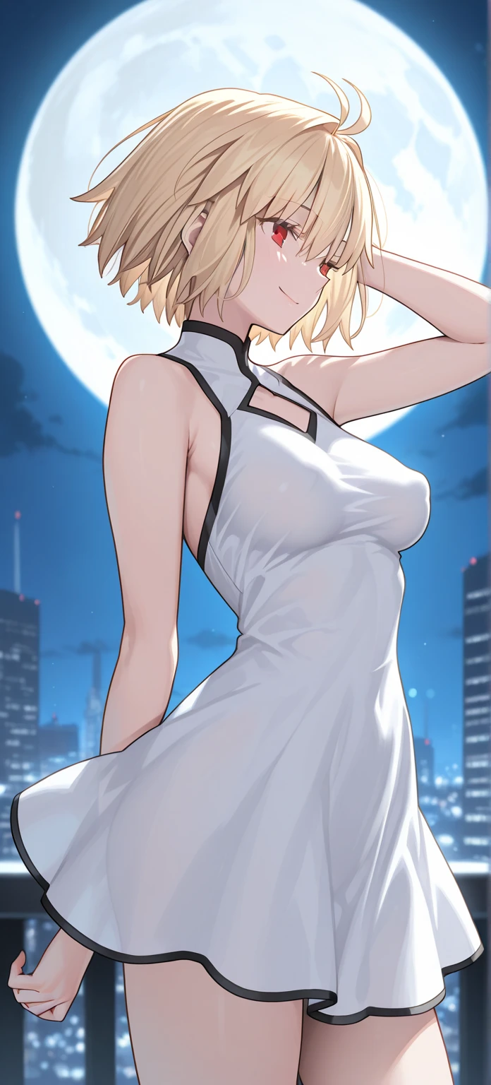 Cartoon 4k，Animated protagonist，one-girl，Lori huge breasts cleavage，White hair，white skinned，Single horsetail，Green hairpins，greene eyes，White dress，Barefoot