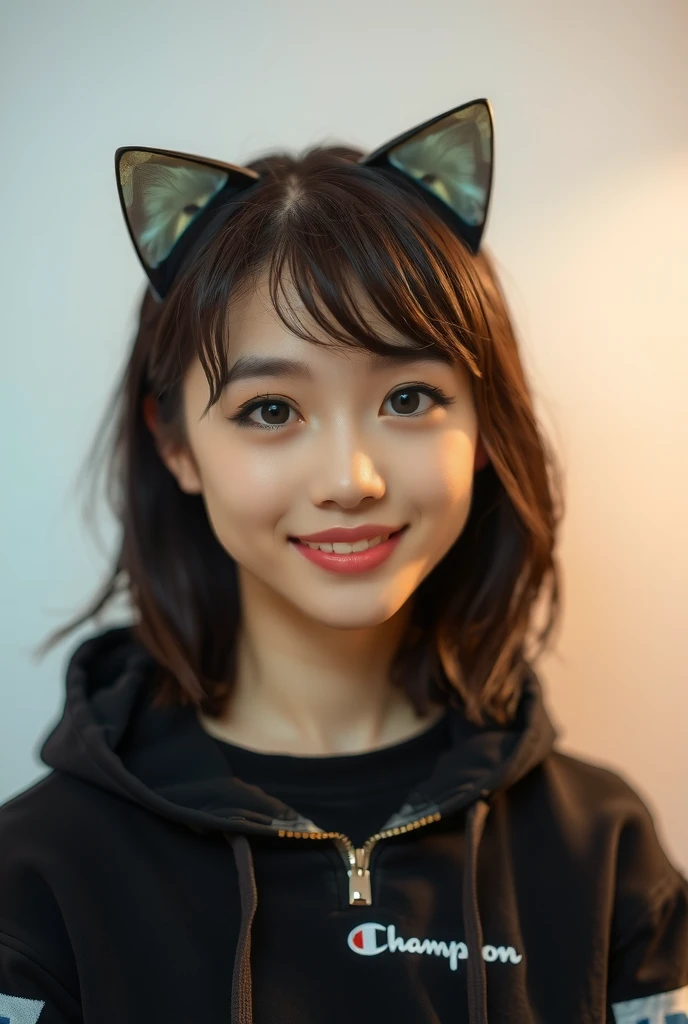 black hair, hair bobbles, wince, longeyelashes, solid circle eyes, fake animal ears, light smile, ear blush, fang, Surrealism, drop shadow, anaglyph, stereogram, tachi-e, pov, atmospheric perspective, first-person view, f/1.8, Canon, 8k, super detail, ccurate, best quality, 4K