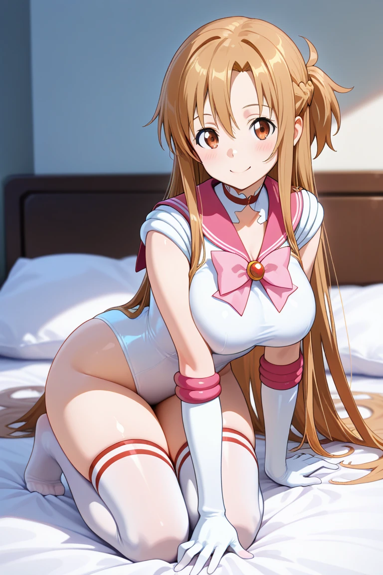 ((masterpiece)), ((best quality)), (ultra-detailed), on the bed, a cute girl, 1girl, solo, bunny girl00, ((beautiful eyes)), smile, ((open chest)), ((cute nipples))