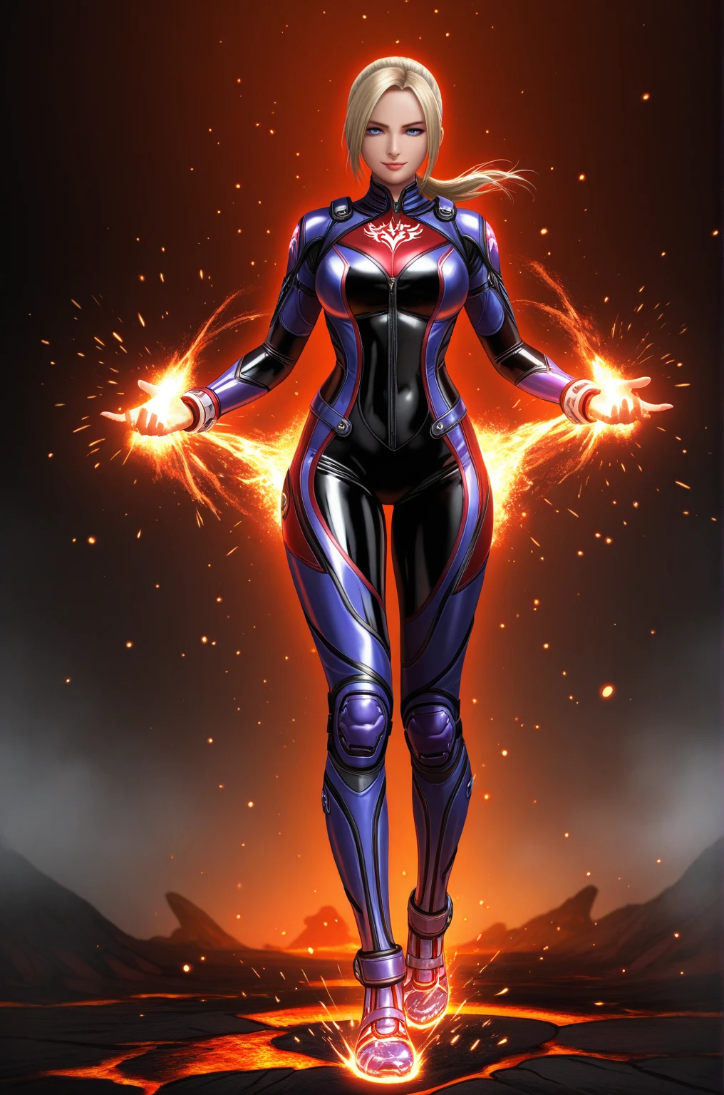 Image 16k, Unreal Engine 5, cartoon style, ((woman/demon/skeleton/zombie/iron man/Batman/spider-man/Samus Aran/pose with guns)), long blue hair, blue eyes, looking at the viewer, running, in a macabre graveyard with heavy rain with thunder.