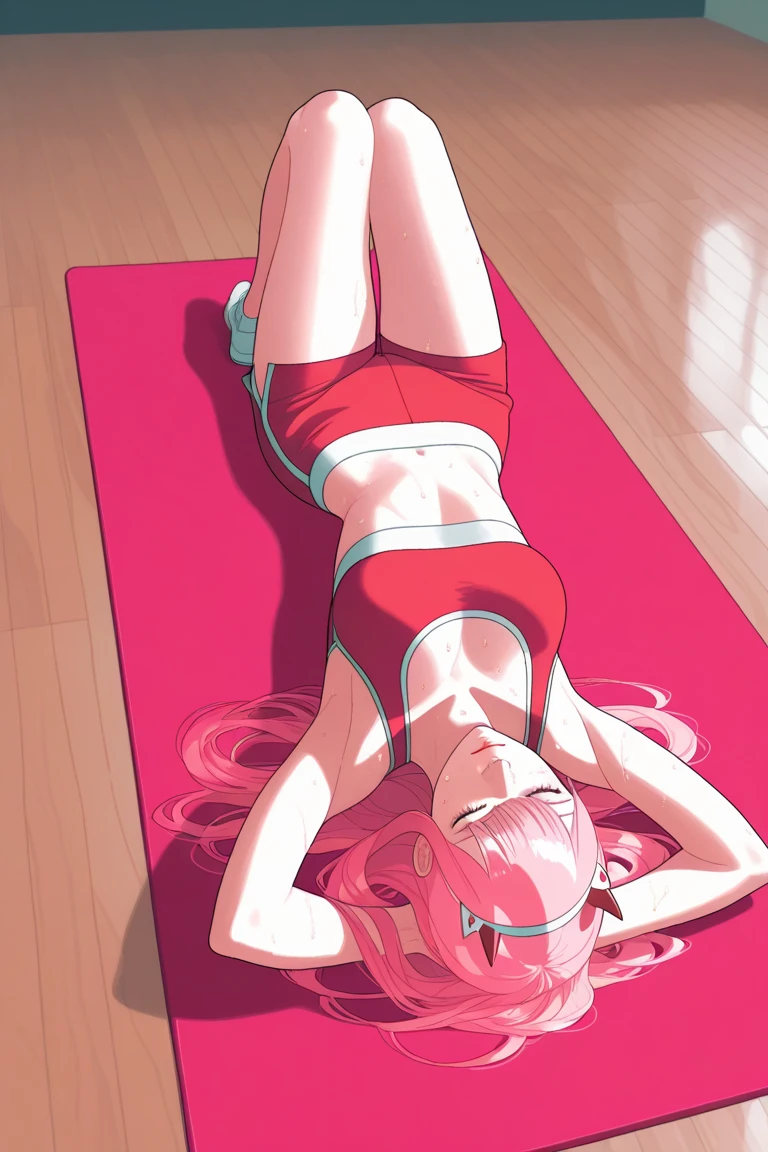 Masterpiece , best quality , Masterpiece , best quality , 1 woman , Pink ponytail , sly face , smile , black bikini , abdomen , big breasts , Long legs , Barefoot , Lie down on the floor.. , spread your legs , room , Garbage heap