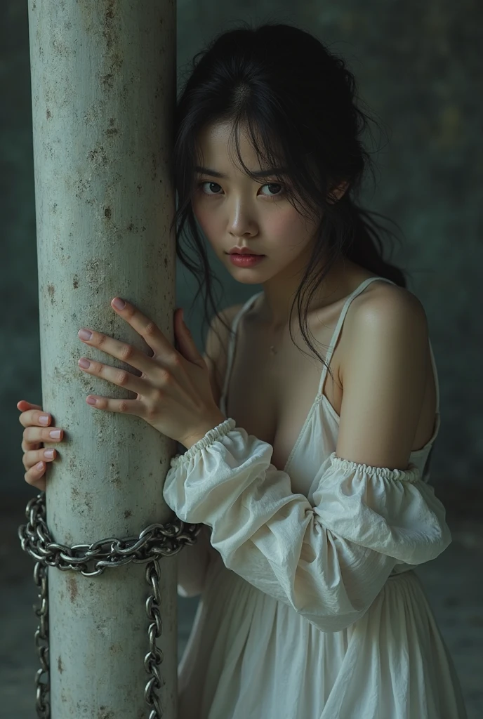 Highest quality、Complete limbs、Full Finger、Slender beauty、Straight Hair、Twin tails、Knee-length、NUDE、A faint smile、 outside, (Skin Dentition:1.2), Lori's face and big , shibari, rope , plump body, cowboy shot