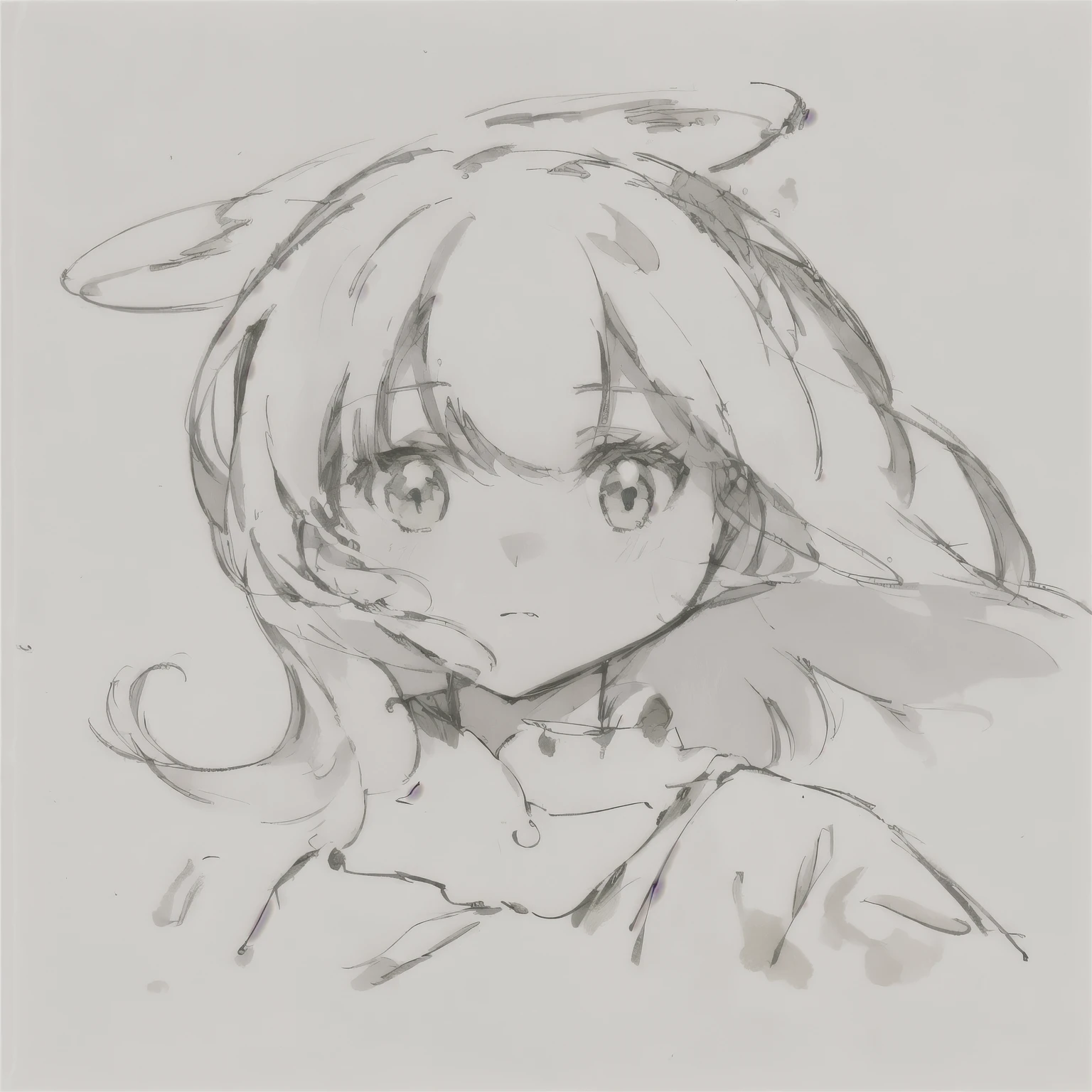 A drawing of a girl with long hair and a bow, anime sketch, Line sketch!!, flat anime style shading, anime shading), In an anime style , clean outlines from anime , art style anime moe, Line sketch,  sketched art style ,  made with the anime painting studio , anime shading, clean and detailed anime style,  soft anime face detailed , anime-style cartoon , 