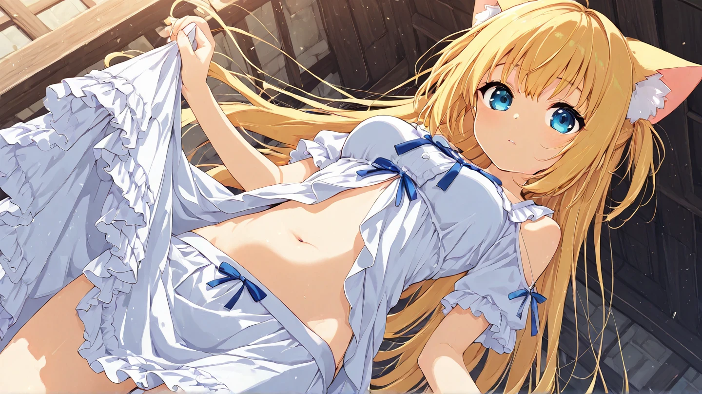 Best image quality, cliff, Adventurer, ""White underwear"", stand, Spread your legs, Rainfall, Blonde, ""woman"",