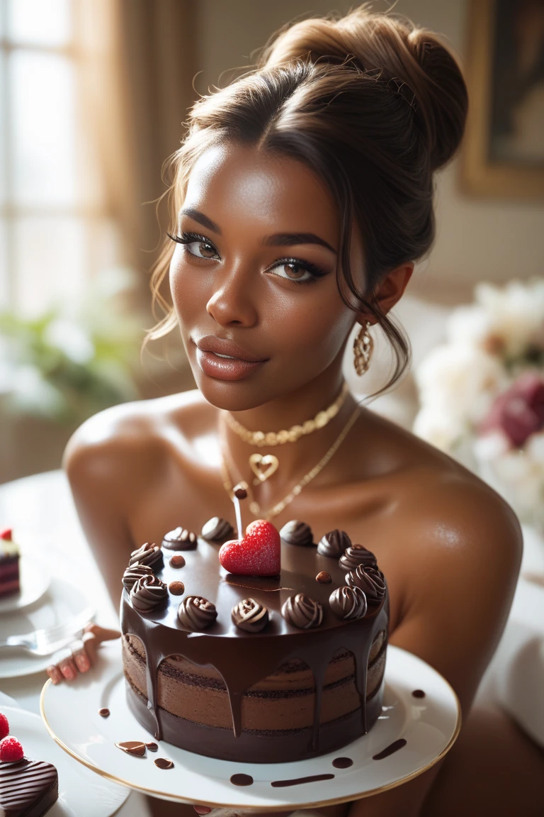 femele,Upper body naked,Eating cake,20yr old