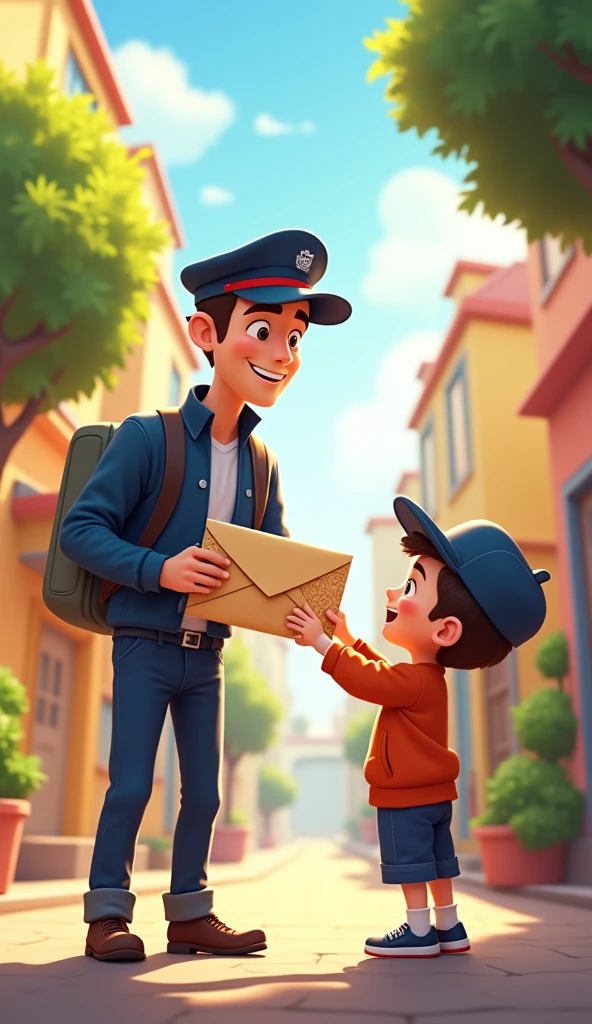 there is a little boy holding a letter and a mailbox, children's book illustration, children's book illustration, children's book illustration, arte ilustrativa, children's book illustration, cute storybook illustration, children's book illustration, children's illustration, colorful illustration, children's illustration, children's book illustration, delivering mail, illustration for children, arte de livro , colorful illustration