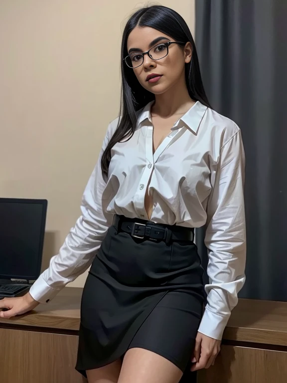 [[((young attractive Singaporean woman with strong Chinese Asian influence, a brown tanned complexion, long straight dark black hair, striking almond-shaped dark brown eyes, and a  frame:1.6)), ((Sophie Tan:1.5)), posing confidently in a classroom setting as a sexy school teacher. She is wearing ((a tight-fitting white blouse with a few buttons undone, a short plaid skirt, and black high heels:1.4)). Her hair is styled in a neat bun with a few loose strands framing her face, and she is holding a pair of glasses seductively. The background features a modern classroom with desks and a whiteboard. The scene is captured with a ((full-frame DSLR:1.4)) using a ((24-70mm zoom lens:1.4)) to keep Sophie in sharp focus while the background is slightly blurred. Professional lighting enhances her natural features and the details of her outfit. The image should be in ((8K resolution:1.5)) with ((hyper-realistic detail:1.6)). The focus is entirely on Sophie’s sexy school teacher outfit, her confident pose, and her seductive expression, capturing her essence perfectly for an Instagram photo.]]
