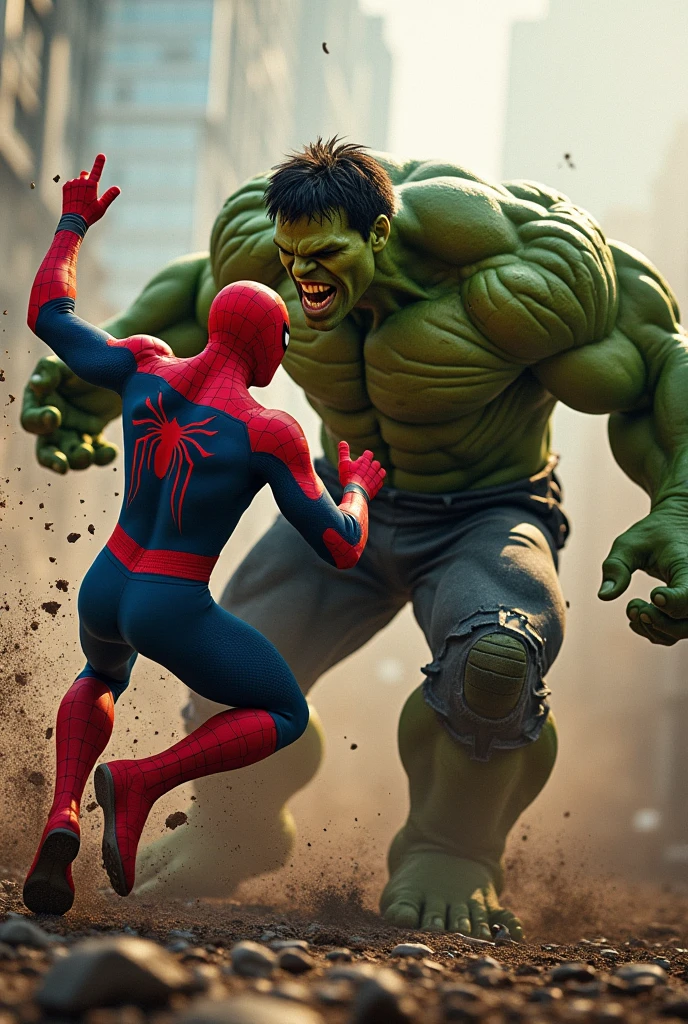 Spiderman hitting hulk punch