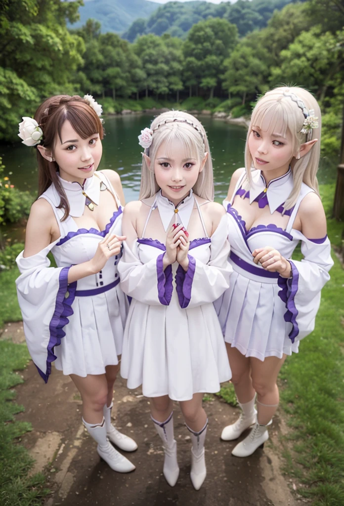 Irisviel von Einzbern pose with her two daughters: Illyasviel von Einzbern and Chloe von Einzbern . (8K UHD, dslr, high quality, high resolution, 4K, 8K,)