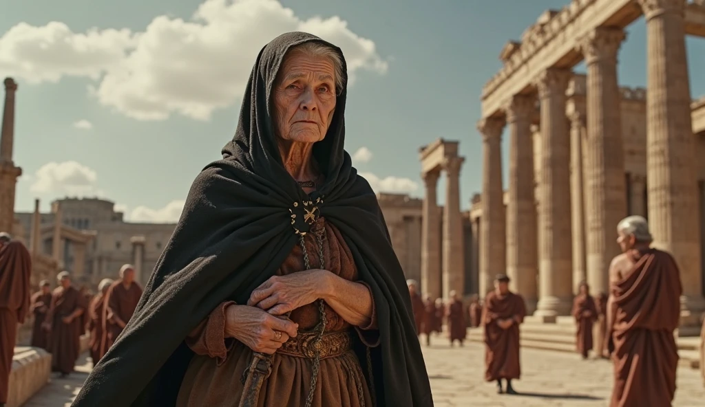 Rome, 77 BC. A ((((43-year-old)) Aurelia Cota)), in the audience, at the sempronius basilic, ((surprised and proud expression)). ((((roman clothings from the 1st century BC))))