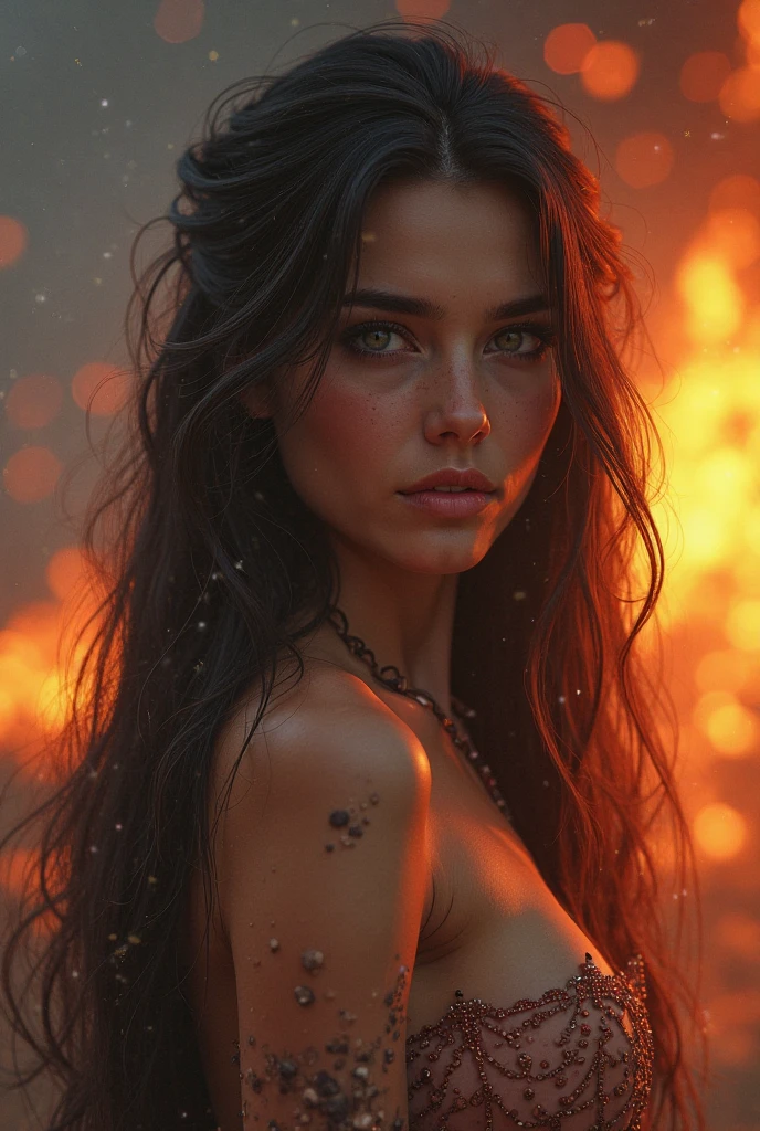 3D octane rendering, Rastreamento de raio, Visualizador de superdetalhamento, fechar-se:
Venus, Corpo perfeito, torso completo, Envolvido em Chamas, Estilo Perfeito, psychedelic colours, Red-Black Cloak transforming into a Liquid Cloak, Water splashes creating a whirlpool, neon lights illuminating the environment, UHD resolution, Hair Blow creating an ethereal effect, Cabelo de cintura longa fluindo ao vento, Surrealism and epic realism coming together, Venus upholding her hands as if catching the Fire Tornado behind her, Cena de noite escura com lua escura