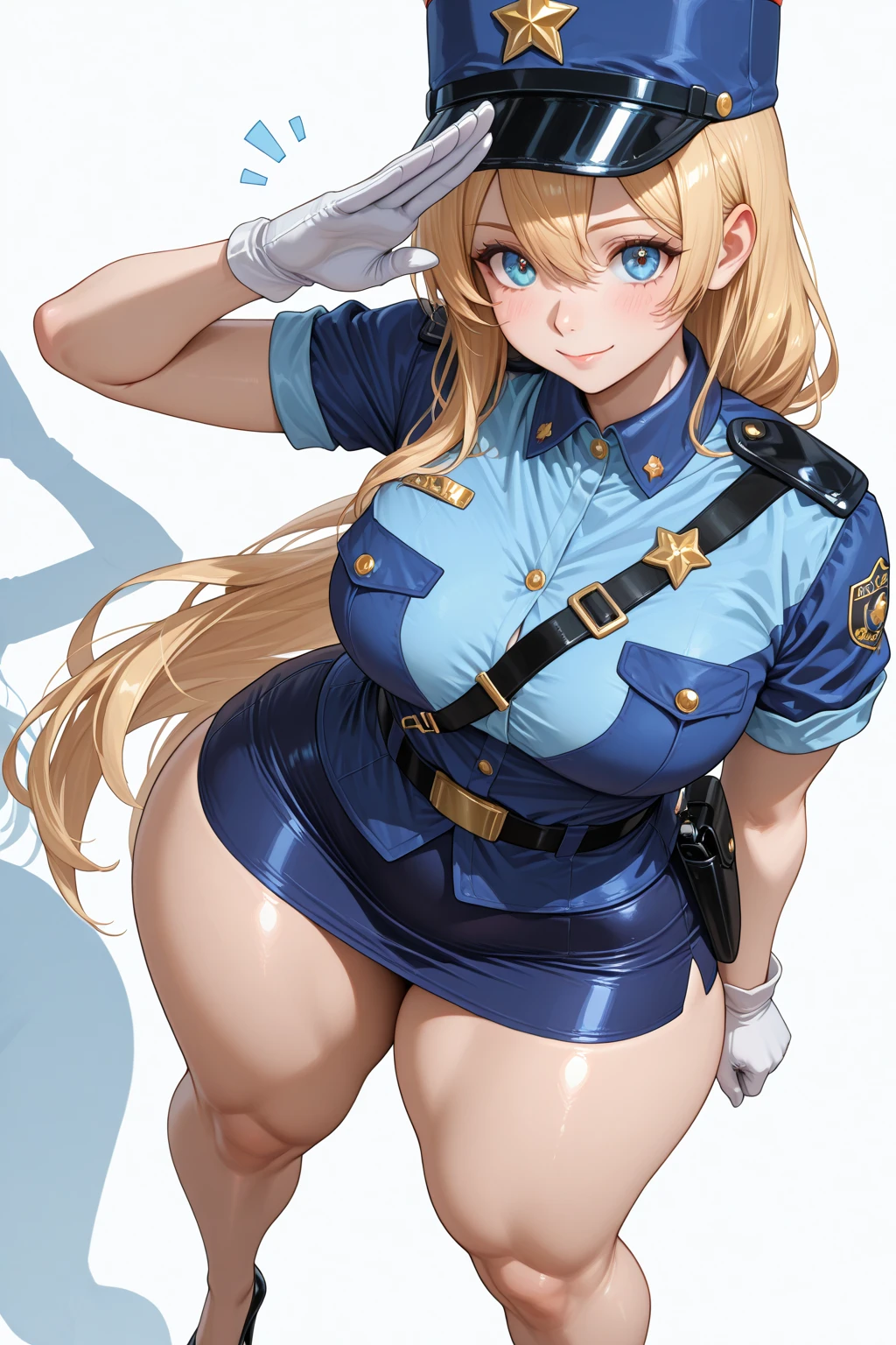 UHD, retina, anatomically correct, textured skin, masterpiece, accurate，SOLO，high quality,extremely detailed，(1 robot female,human face,long hair)(Police type robot:1.7),(shiny skin:1.8),(bright light),(Police uniform：1.4),open pose,[detail face],locker room, Armory