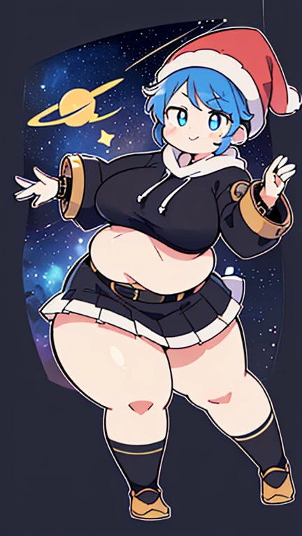 (dark skinned:1.8), goblin, goblin girl, blue hair, very long hair, dark_ skin, very_dark_skin, dark skin goblin, dark-skinned girl, wide body, very dark skin girl, small stature, very chubby, cute goblin, (huge breast:1.5), very large breast, hair between eyes, twintails, chubby, chubby girl goblin, wide hips, blue eyes, mole, mole on chest, age up, lips, big lips, big noise, thick eyebrows, body with fur, short girl, twintails, (thick:2.2), pop star, musician, smile, sailor clothes