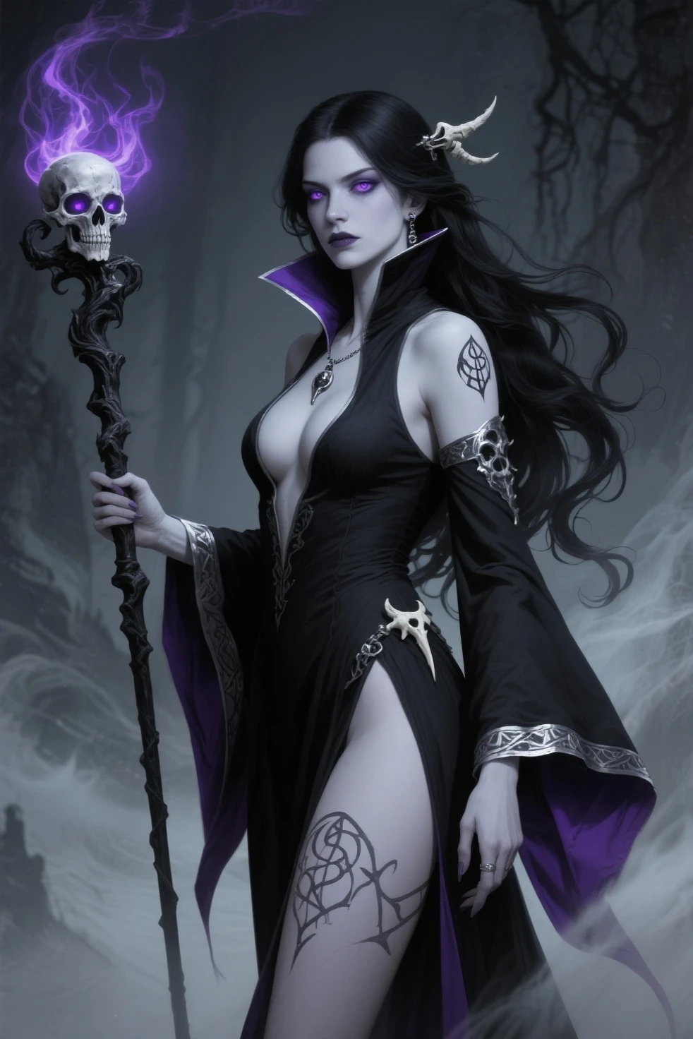 necromancer, witch, full body shot, sinister robe