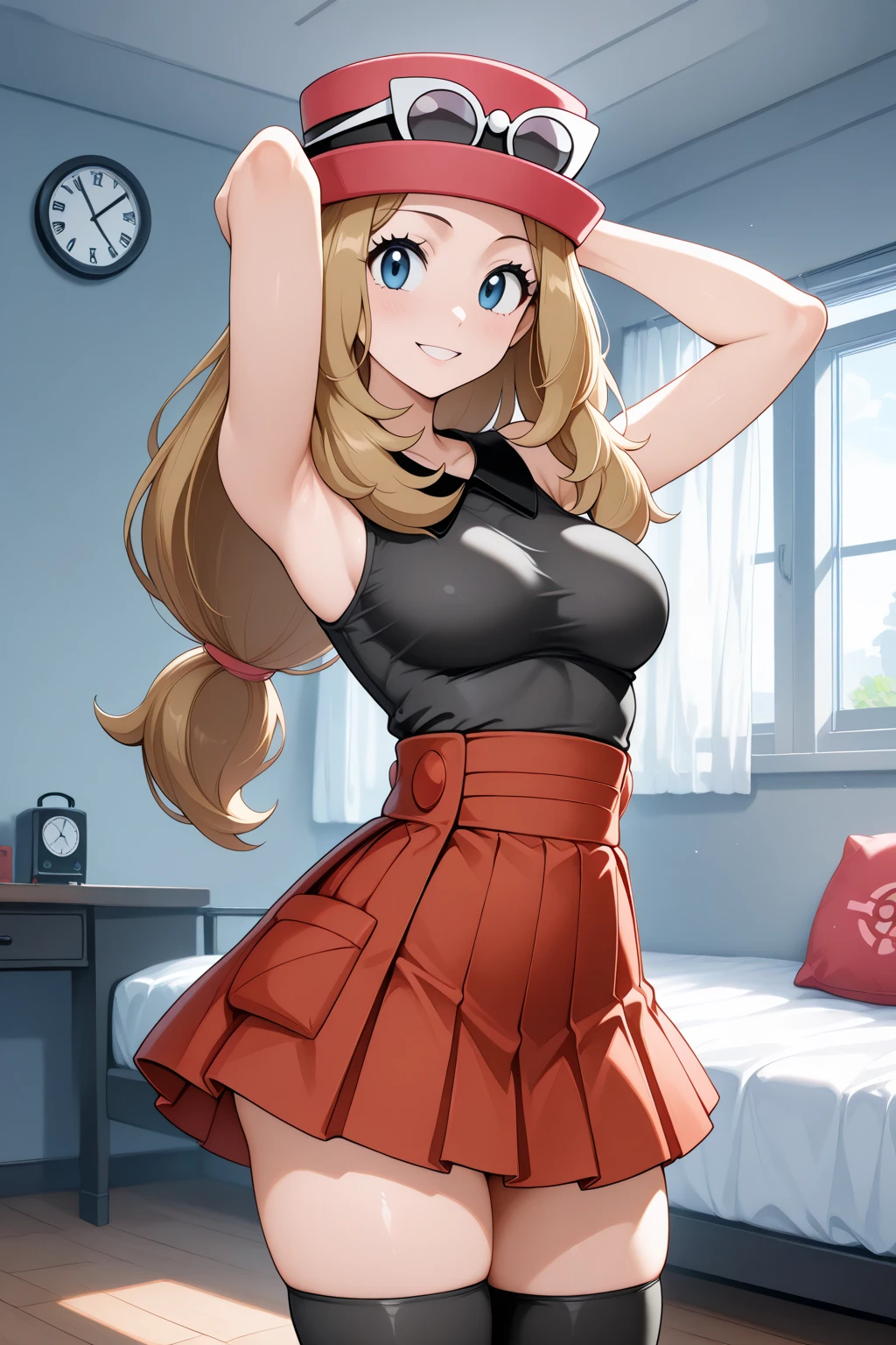 ((corps entier 5.5, plan large 2.5)), ((sexy)), SFW((sexy)), SFW,(((back to camera))), (((regard coquin, Back))), (sourire suggestif), ((on all fours)),((legs spread))(masterpiece, best quality:1.4), absurdres, highres, ultra detailed, beautiful, 1girl, (perfect face, detailed face, beautiful:1.3), (blue eyes, glasses, golden hair, bangs, hair intakes, long hair), (natural breasts, cleavage), collarbone, fingerless gloves, gloves,spaghetti strap top, miniskirt, tight, over the knee skirt, hat, elegant maid outfit, thighhighs, thick thighs, thighs, multiple belts, More detailed 8K.motor irreal:1.4,UHD,La mejor calidad:1.4, fotorrealista:1.4, textura de la piel:1.4, obra maestra:1.8,obra-prima, mejor calidad,objeto Objeto], (detailed face features:1.3),(manos detailed)