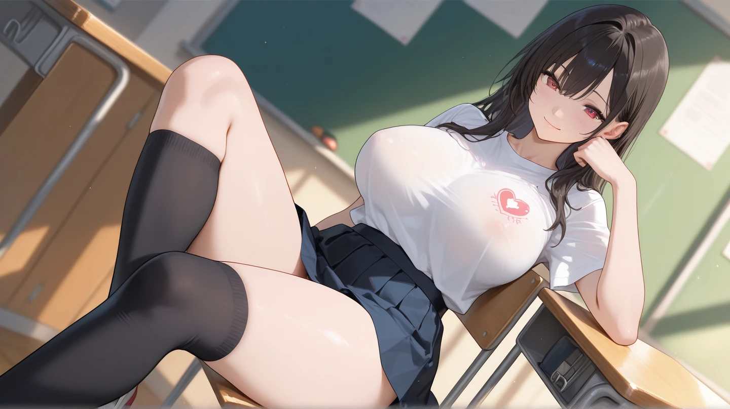 (Lie on the ground:1.3), Lisa, genshin impact, 1 girl, alone, ((white shirt)), black Thighhighs, big breasts, cleavage, uniform, office background, black skirt, pleated skirt, office, hair between eyes, messy hair, large chest, long hair, looking at the viewer, brown hair, red short nails, green eyes, alone, Thighhighs, thighs, very long hair, ((masterpiece)), classroom, board, class board, Teaching, I can see through my clothes, open your mouth a little, Curvaceous, Erotic position, slender woman,