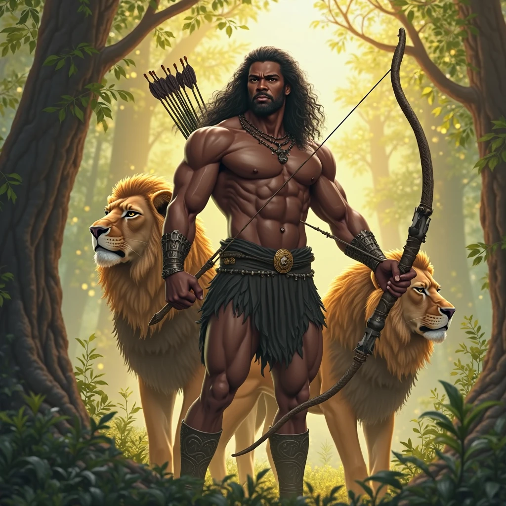 a painting of a man kneeling down with a dog and a stick, centaur from greek mythology, a centaur, art for the fool tarot card, male centaur centaur chimera, robin hood, centaur, full color illustration, painting of goliath, cernunnos, story book illustration, fantasy card game art, slavic mythology, playful peasant man