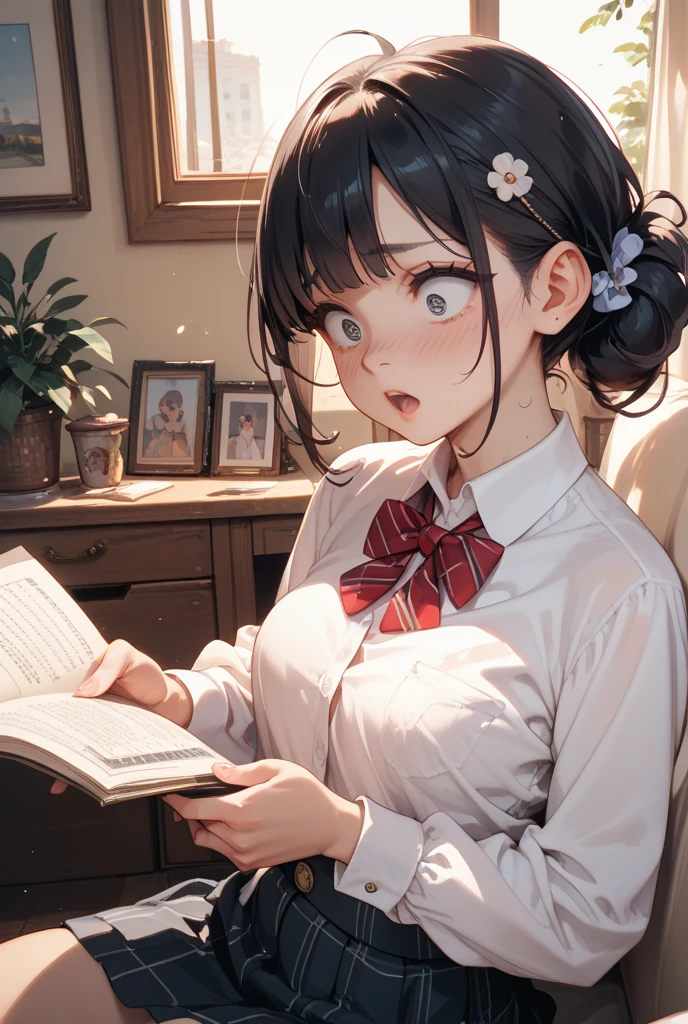 Falling asleep face down while studying at night、A cute girl with a little emphasis on her breasts