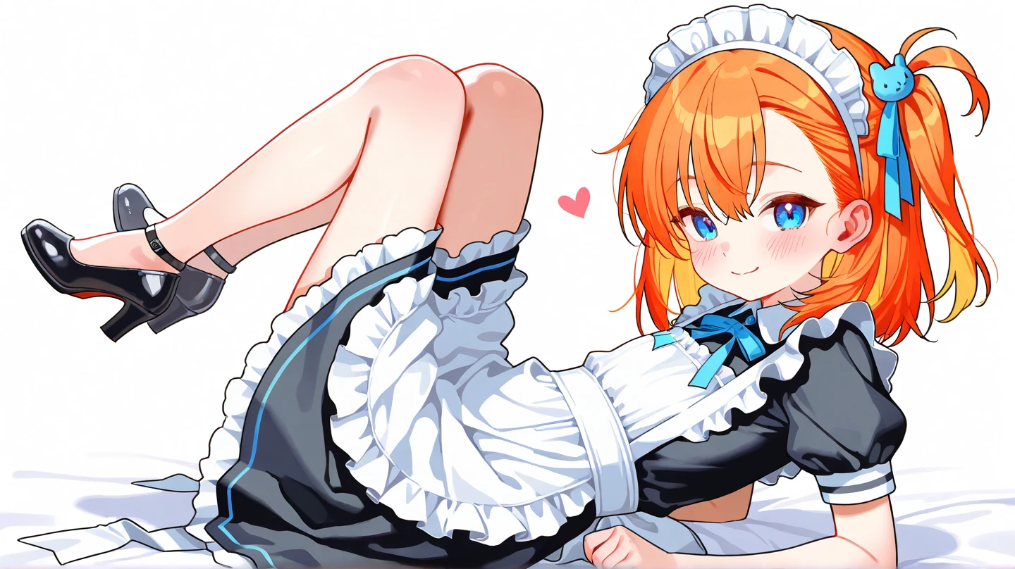 (((masterpiece, best quality))), 2girls, (15 years old), (skinny), (orange hair), (long hair), (wavy hair), (blue eyes), ((large breasts)), blue and white miniskirt Maid, red earrings, (((nsfw))), ((1boy)), (((vaginal, sex))), ((rape)), (imminent vaginal), hetero, nipples, blush, on back, lying, missionary, ((despair)), ((gangbang,5boys)), ((group sex))