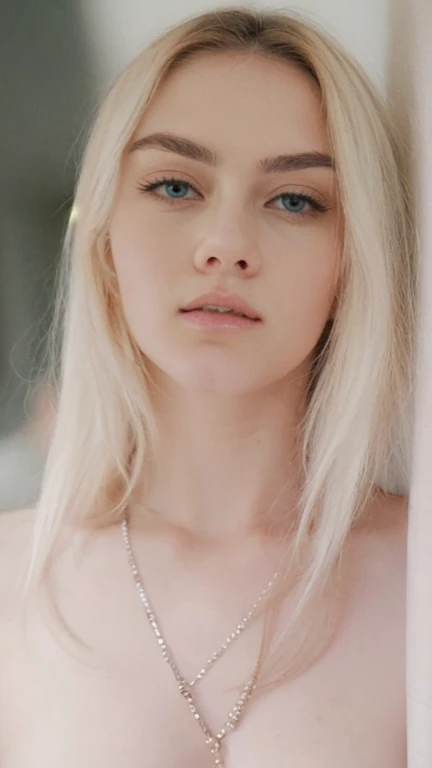 blond woman with blue eyes and white hair posing for a picture, perfect white haired girl, girl with white hair, pale hair, soft portrait shot 8 k, long blonde hair and big eyes, hyperrealistic female, blonde hair and large eyes, poppy, intense white hair,