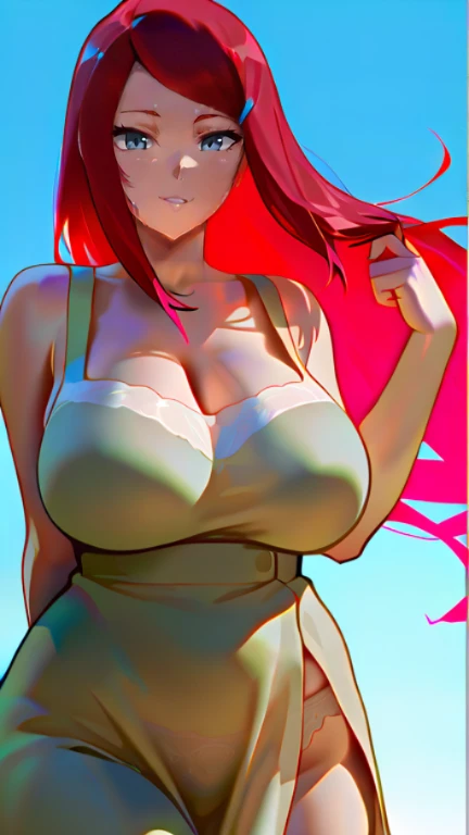 ((best quality)), ((Meisterwerk)), ((skyla)), (pokemon), ((stehend)), ((cleavage)), ((belly free)), erotischer Pose, (Blue eyes), ((naked)), ((nude)), ((upper body)), Unreal Engine, realistisch, pretty, sexy, young girl, ((red Hair)), Halsband, big boobs, professionelles Make-up, Cool, sonniger Tag, Tyndall-Effekt, Guter Ray, snow berge in the background, draussen, hell, subtle smile,