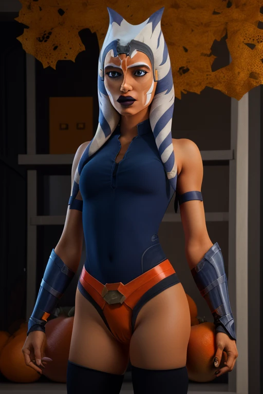 A picture of a young woman, big breast wearing a nandolorian armor lingerie, a very light smile, in a futuristic bedroom
