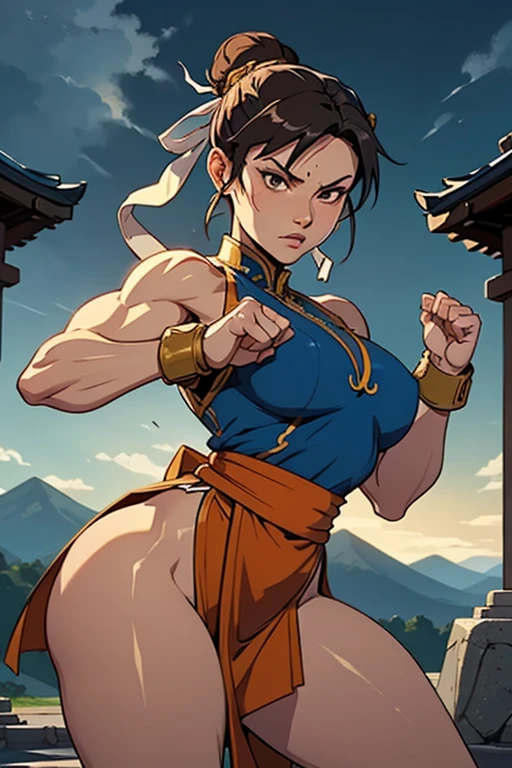 chunlims, hair bun, double bun, eyeshadow, makeup, chinese clothes, solo, bracelet, ribbon, makeup, short sleeves, ((nudity)), exposed breasts, massive breasts, , exposed crotch, pubic hair, squeezing own breasts, slutty, lewd, squatting with spread legs, slutty, disgraceful, humiliated, crying, thing legs, toned body, exposed breasts