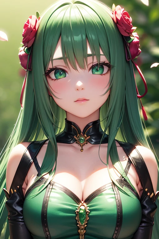 green eyes, (highest quality, masterpiece painting:1.3), immature woman, , (half body shot), masterpiece, ultra high resolution, (Photoreal:1.0), green hair, pigtails, straight hair, beautiful shining hair, white and shining skin, ((Ultra realistic details)), octane rendering, highly detailed face, (big breasts:0.8), She wears stunning costumes inspired by Belle Époque style, flowing gold dress decorated with lace and ribbons, (clothing: gold belle époque dress with lace and ribbons),cleavage, perfect body, soft skin, anime face, perfect face, perfect eyes, looking at the viewer, smart, snow scene, ((snow falling)), ((fantastic night)), ((outdoors)), sharp focus, intricate details, professional artwork, (bright colors:1.1), bright colors, diffused lighting, digital blending, ultra-definition body, ultra detail hair, super detailed face, that'It's trending on pixiv, top button open, Cute gaze, compensate, perfect lips, perfect compensate, Ultra-precision coating, (light_smile:0.8), (Very embarrassed:1.2), blush your nose,