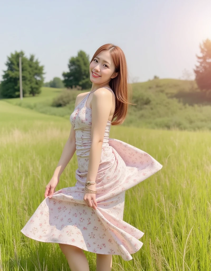 Pink Hair,(nude :0.5),(show のf breasts),(Genuine, photo-Genuine:1.37),(8k, RAW Photos, highest quality, masterpiece:1.2), cute, boost mood,Dayu Seren, Very delicate and beautiful girl,,masterpiece, highest quality,8k, Ultra-high resolution,Real Light and Shadow,Cinema Lenses,(Beautiful Eyes:1.1), ((Medium shot scenes,Upper body)),Dynamic Pose,In the green grassland,A gentle goddess came with gentle steps。She was wearing a white dress,A gentle breeze blows,The skirt flutters lightly。The sun shines through the leaves into her hair,Reflecting her clear eyes and gentle smile。Colorful butterflies fluttered around her.,Flowers bloomed at her feet,It was as if nature was cheering her on.。