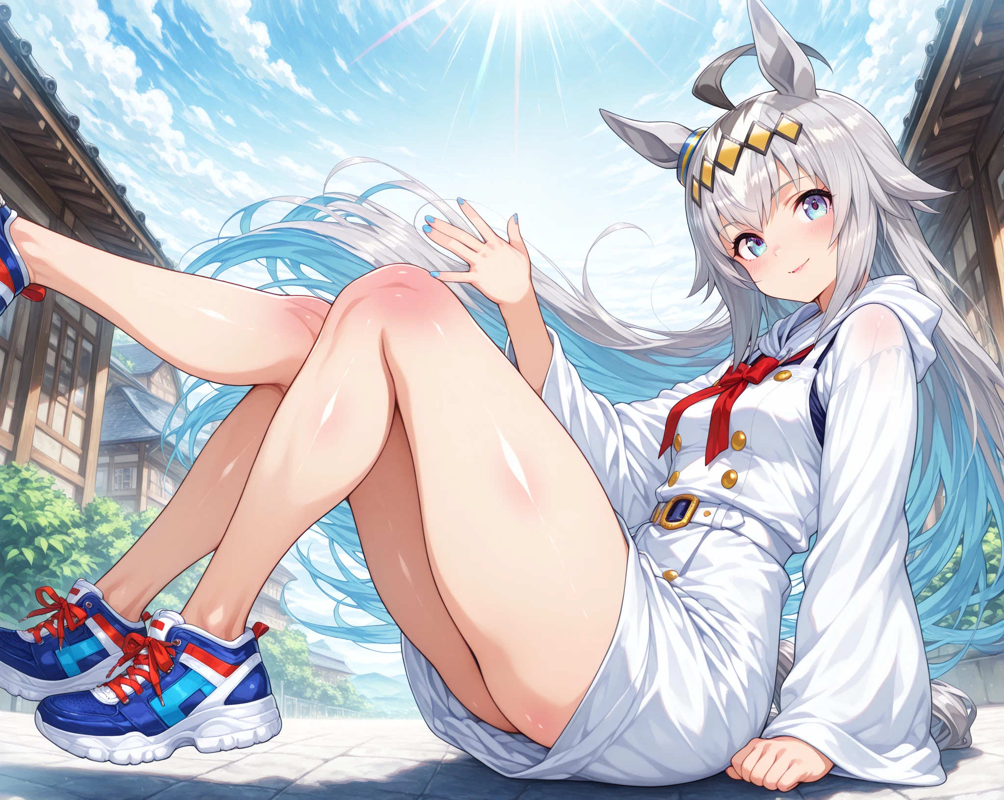 (Blade_nia), (small_female), (By Slugbox), (by cutesexyrobutts), ((tiny_breasts:1.5)), ((Massive_extremely_wide_hips)), [thick thighs:0.4], (white_tail), seductive, (long_legs), (Perfect_eyes), long_eyelashes, sexy, 1080p, (best quality), (masterpiece)
