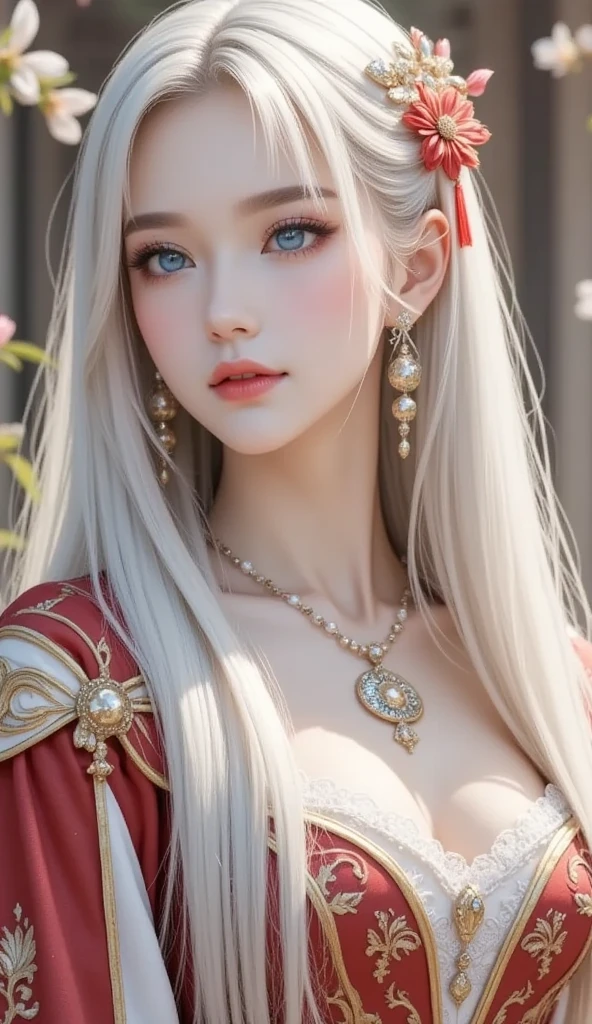 Light blue and red color scheme， nipple，，，white curly hair, high detail, highest quality, supper detail, eye for detail, pink cat, simple background, 5/6 bodies