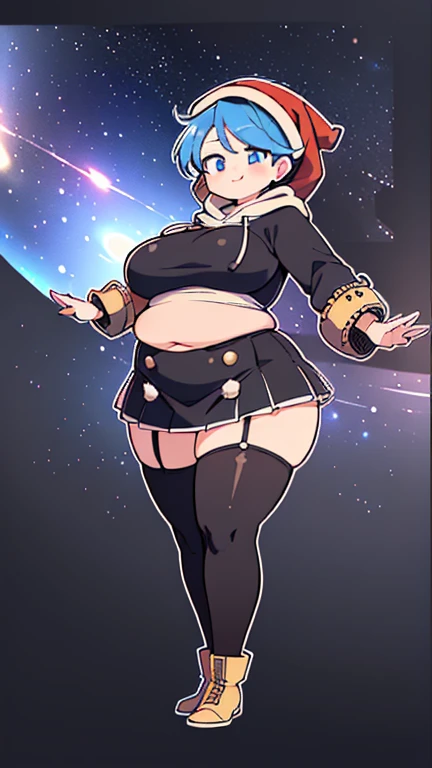 Miko Iino, fat, large belly, chubby, overweight, twin tails, maid costume, standing, shocked,