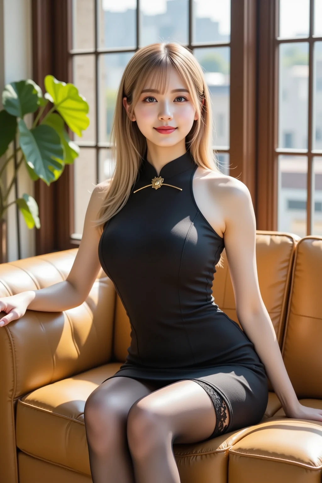 Best quality, masterpiece, ultra high res, (photorealistic:1.4), 1 Russian girl, blue eyes, blonde wavy hair, tight short black dress, jewellery, accessories garden party, gala, night, full frontal, look at camera, wide smile, happy moments,