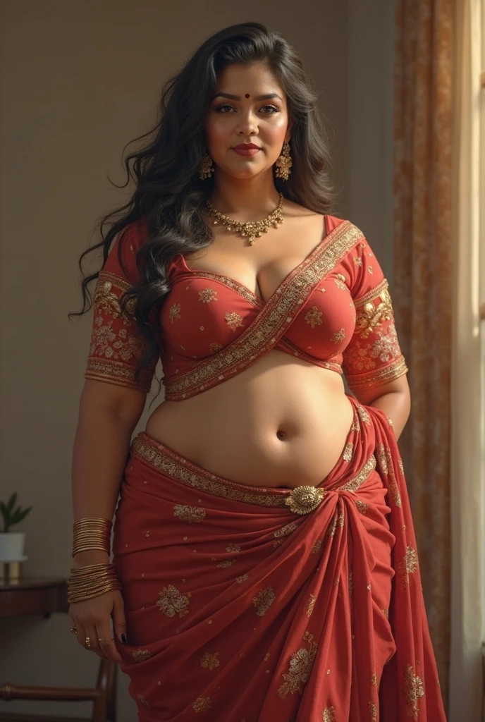 Beautiful young indian pregnant sita(goddess), in goddess look,crown on headwearing thin red saree, winter, classic photoshoot portrait pose, hindu temple, traditional beauty, hindu aesthetic, ancient forest temple, erotic, teen age, detailed face, detailed body, symmetric face, cute, iconic, photorealistic, big breasts, big raised belly, belly piercing, soft body, wavy hair, masterpiece, 8k, ultra realistic, detailed background, high resolution, god rays, ambient occlusion