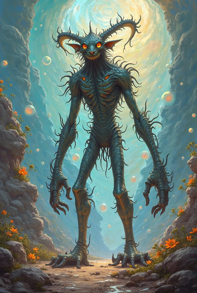 masterpiece, 8K, painting of a white monster with a rainbow in its eyes, James Jean and Peter Mohrbacher, inspired by Victor Brauner, detailed image, detailed, in a dark, Lei Min, Adim Kashin <lora:Goodsell_v1:1.0>